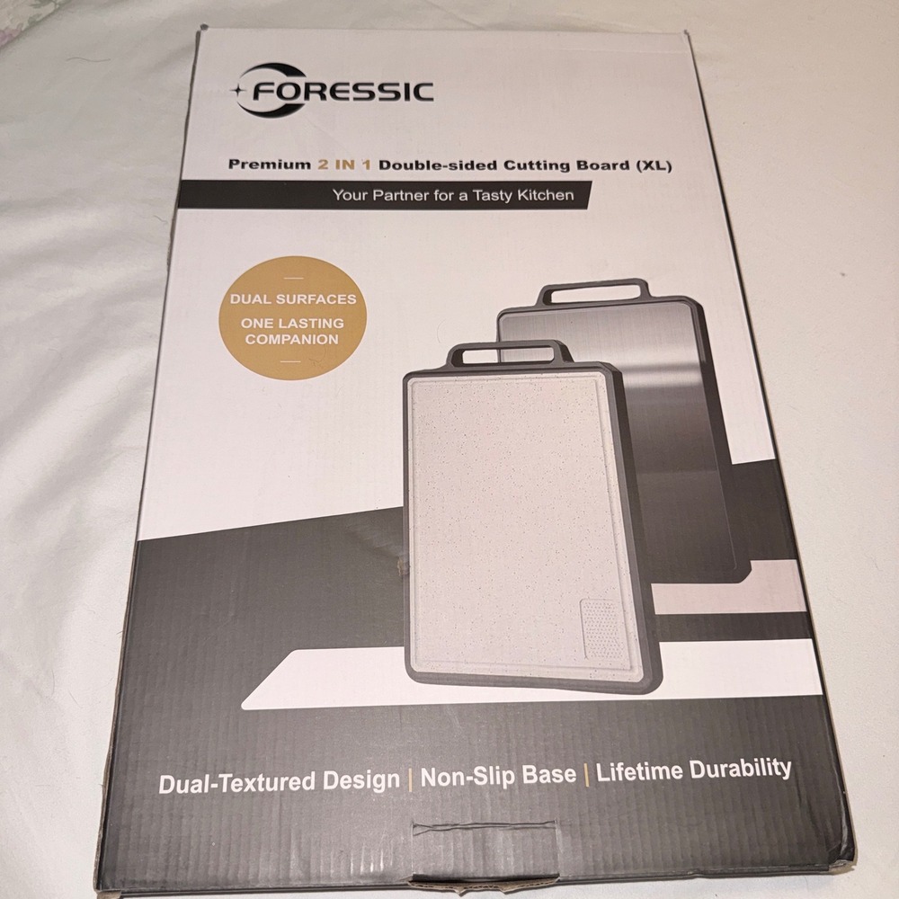FORESSIC Cutting Board Unisex XL Black White NEW 2-in-1 Stainless Steel Non-Slip